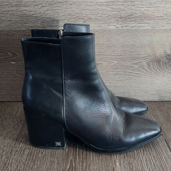 Sam Edelman Cari Black Leather Ankle Boots 8 - Picture 1 of 8